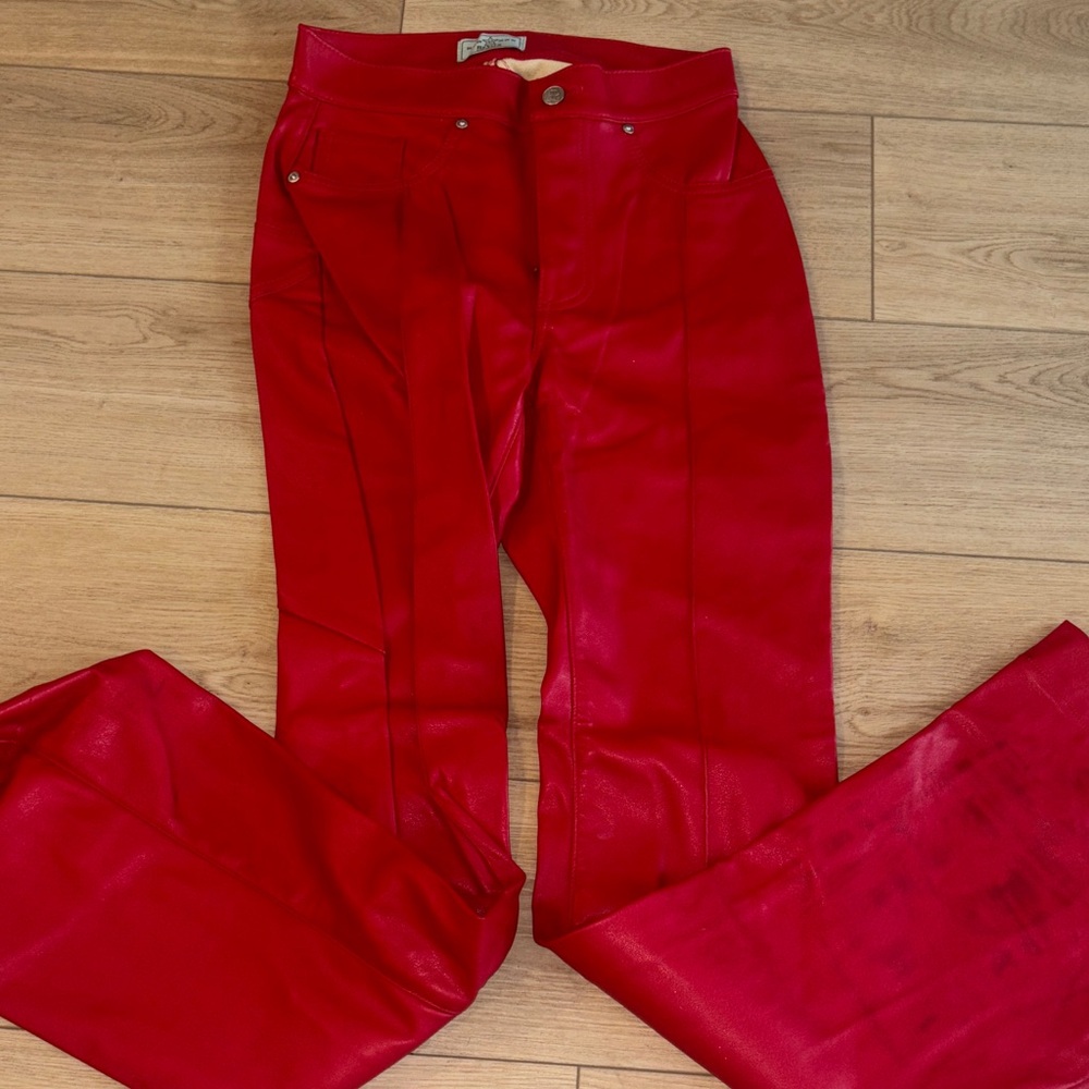 REVICE Red Faux Leather Wide-Leg Pants